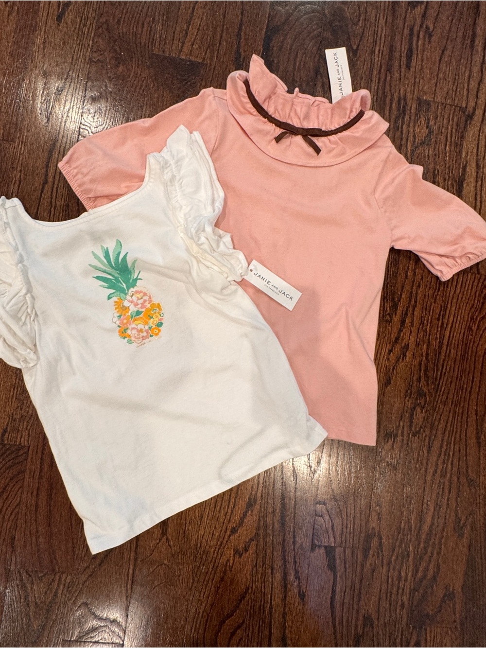 Janie and Jack Pink Ruffled Collar Top & White Pineapple Tee Set